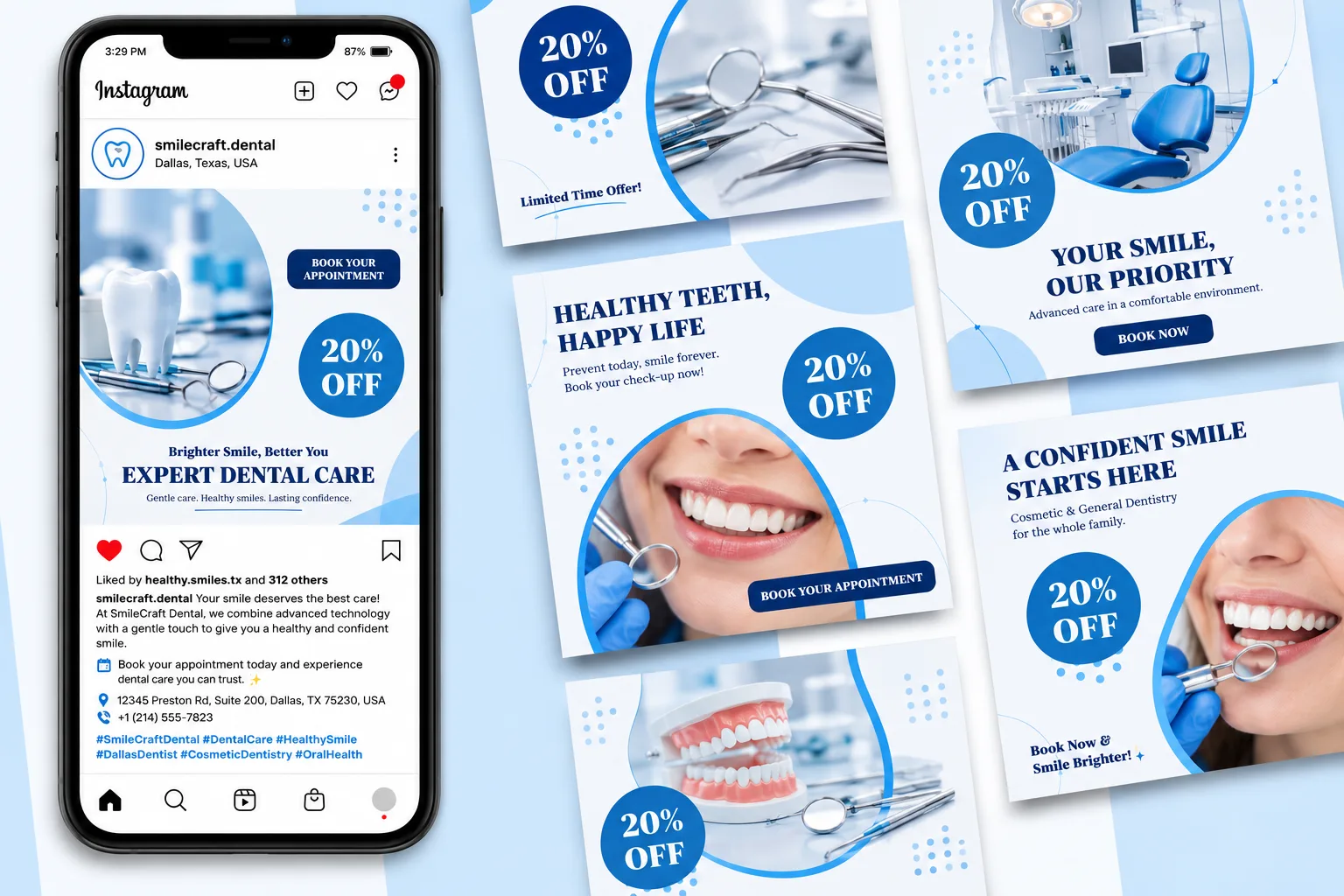 Branded social media creatives for a dental clinic