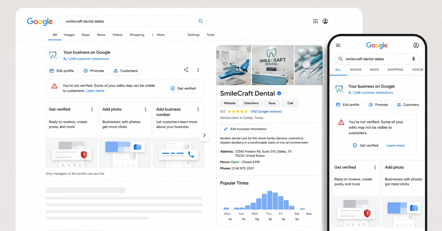 A dental clinic's Google Business Profile on Google Search